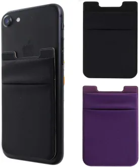 2Pack Adhesive Phone Pocket,Cell Phone Stick On Card Wallet,Credit Cards/ID Card Holder(Double Secure) with Sticker for Back of iPhone,Android and All Smartphones-Black&Purple