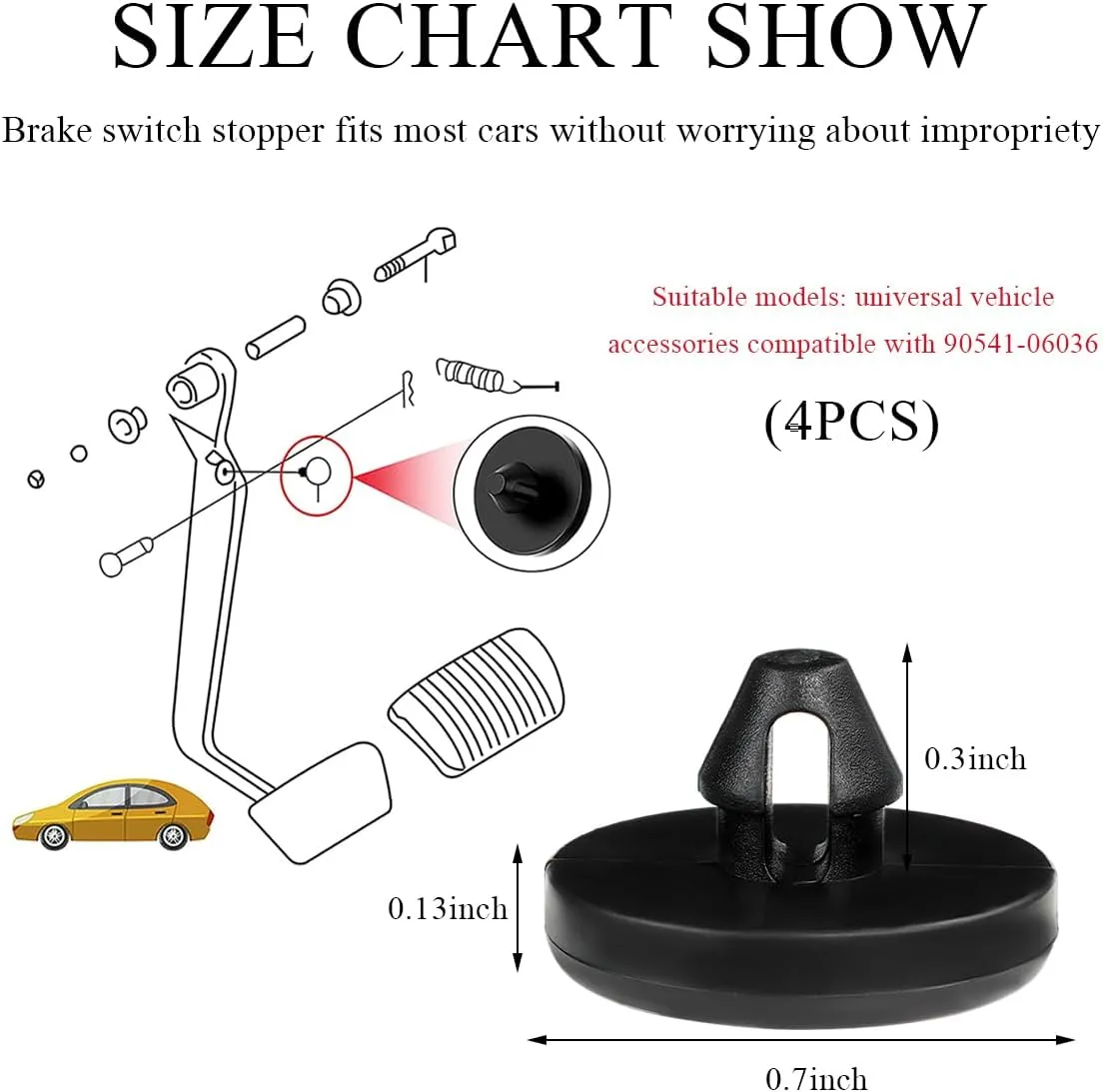 4 PCS Brake Switch Stopper, Automotive Clutch Pedal Stopper, Brake Pedal Pad Brake Switch Stopper Suitable for Most Vehicles Trucks SUVs, Universal Car Accessories