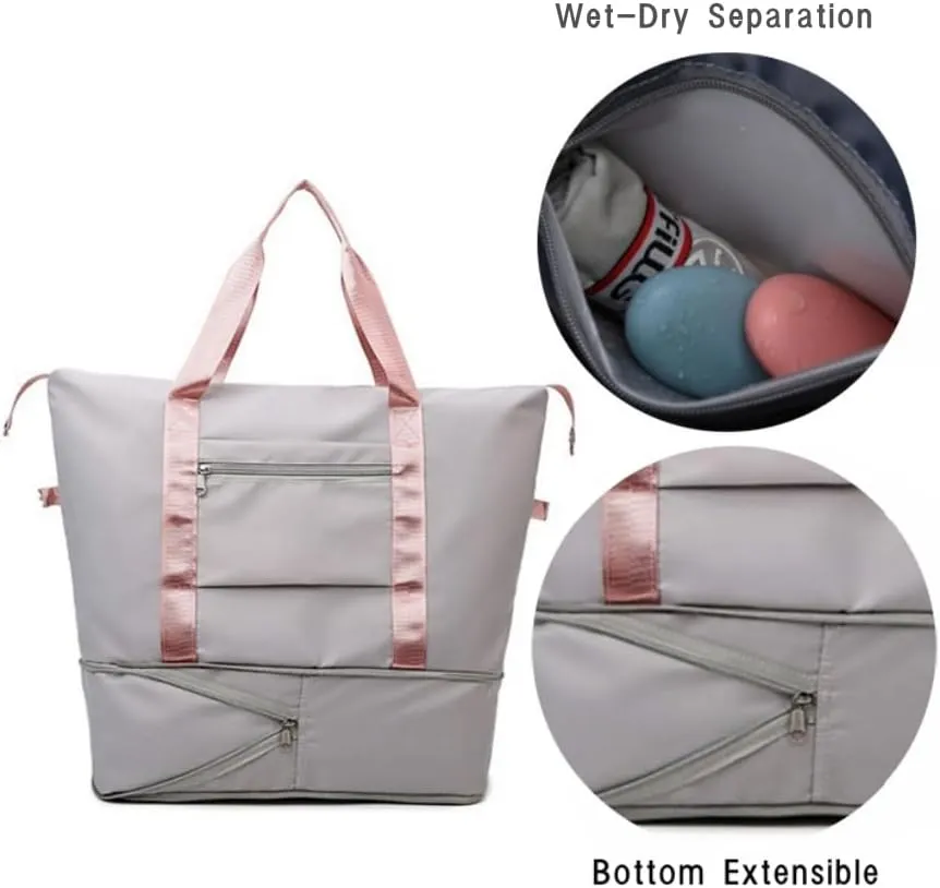 8 Pockets Travel Bag Wet-Dry Separated Gym Bag Foldable Yoga Fitness Bag Large Weekender Duffel Bag for Men Women