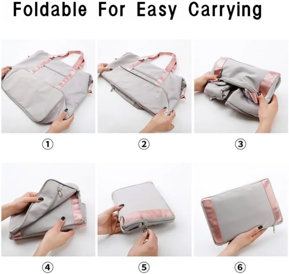 8 Pockets Travel Bag Wet-Dry Separated Gym Bag Foldable Yoga Fitness Bag Large Weekender Duffel Bag for Men Women
