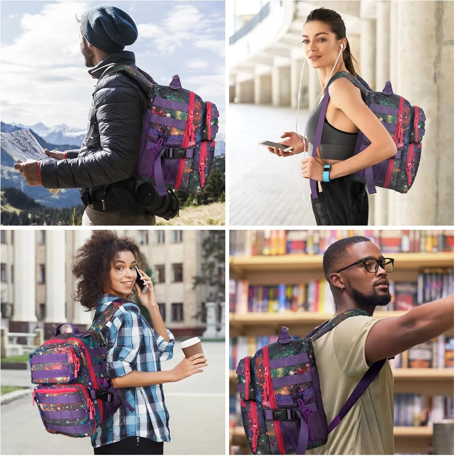 9L Mini Tactical Backpack for Men Women,Small Military Tactical Backpack for Sport,Gym,Hiking,Travel,Camping(Galaxy Purple)
