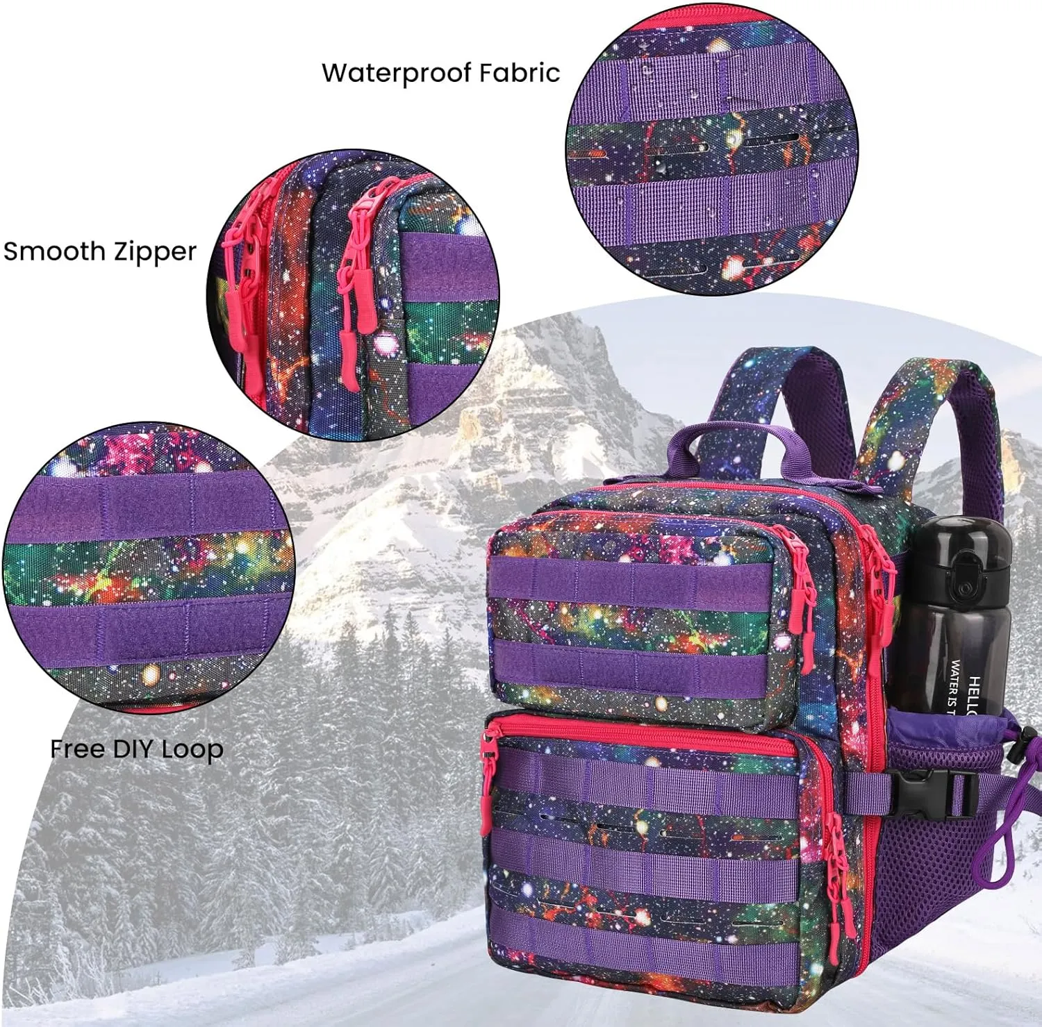 9L Mini Tactical Backpack for Men Women,Small Military Tactical Backpack for Sport,Gym,Hiking,Travel,Camping(Galaxy Purple)