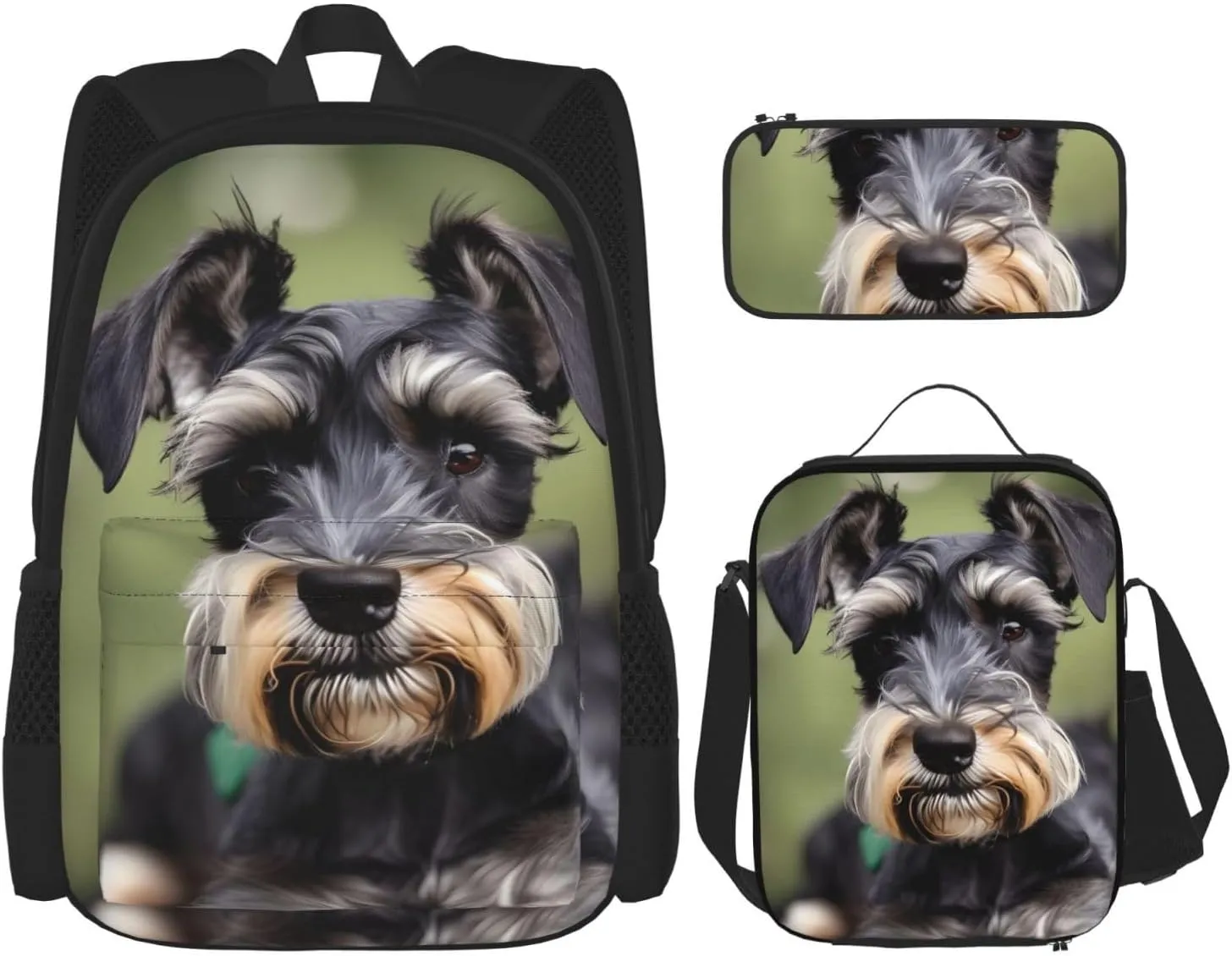 Adorable Schnauzer Print Pencil Case Lightweight Casual Fashion Backpack Lunch Bag Large Capacity Travel Bag