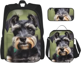Adorable Schnauzer Print Pencil Case Lightweight Casual Fashion Backpack Lunch Bag Large Capacity Travel Bag