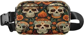 ALAZA Sugar Skull Leaves Flower Waist Packs Spot Belt Bag Crossbody Bag Fanny Pack Pouch for Men Women Hiking Running Cycling Traveling