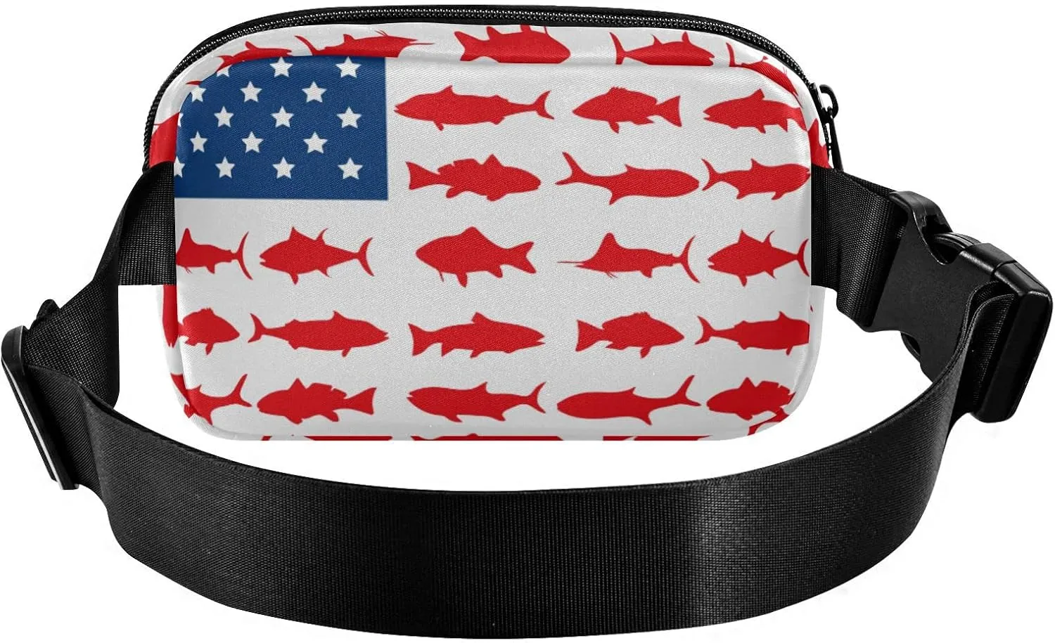 American Fish Flag Fanny Pack for Men Women,Crossbody Waist Bag Pack with Adjustable Strap Mini Belt Bag for Running Cycling