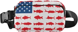 American Fish Flag Fanny Pack for Men Women,Crossbody Waist Bag Pack with Adjustable Strap Mini Belt Bag for Running Cycling