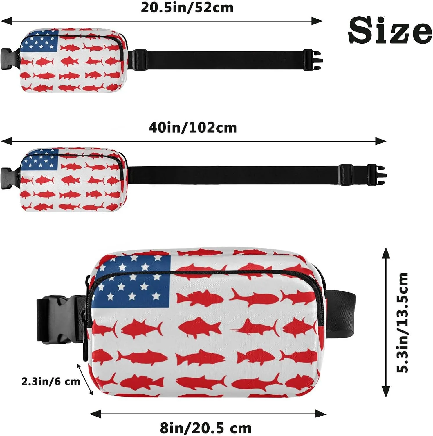 American Fish Flag Fanny Pack for Men Women,Crossbody Waist Bag Pack with Adjustable Strap Mini Belt Bag for Running Cycling