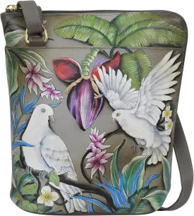 Anuschka Original Leather Hand-Painted Organizer Crossbody with Extended Side Zipper and Adjustable Strap