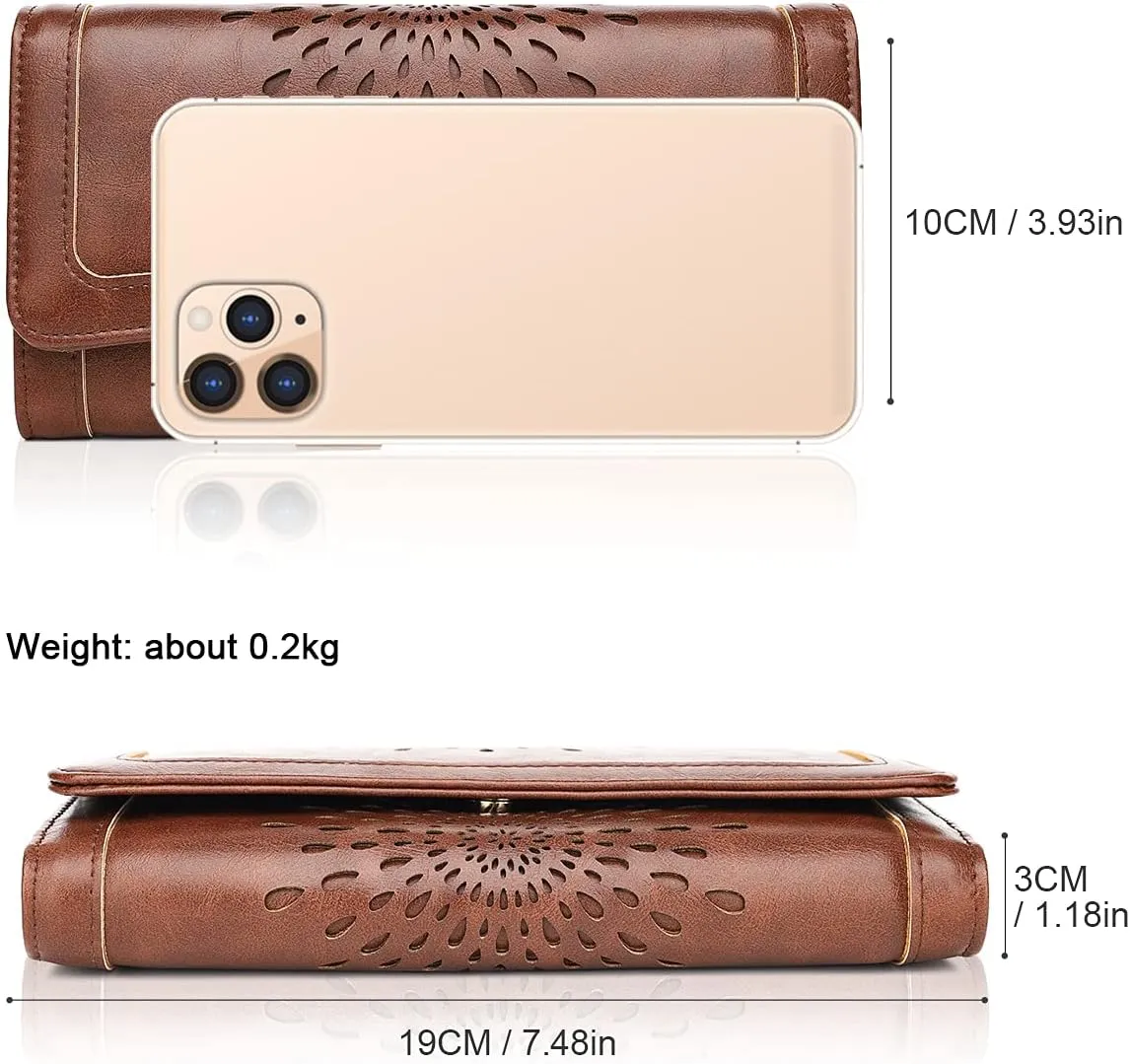 APHISON Womens Wallets RFID Blocking Leather Clutch Long Wallet for Women Card Holder Phone Organizer Ladies Travel Purse Hollow Out Sunflower Design Gift