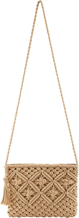 Ayliss Women's Handwoven Crossbody Handbag Summer Beach Shoulder Handbag Cotton Crochet Woven Handmade Purse Bag Tassel