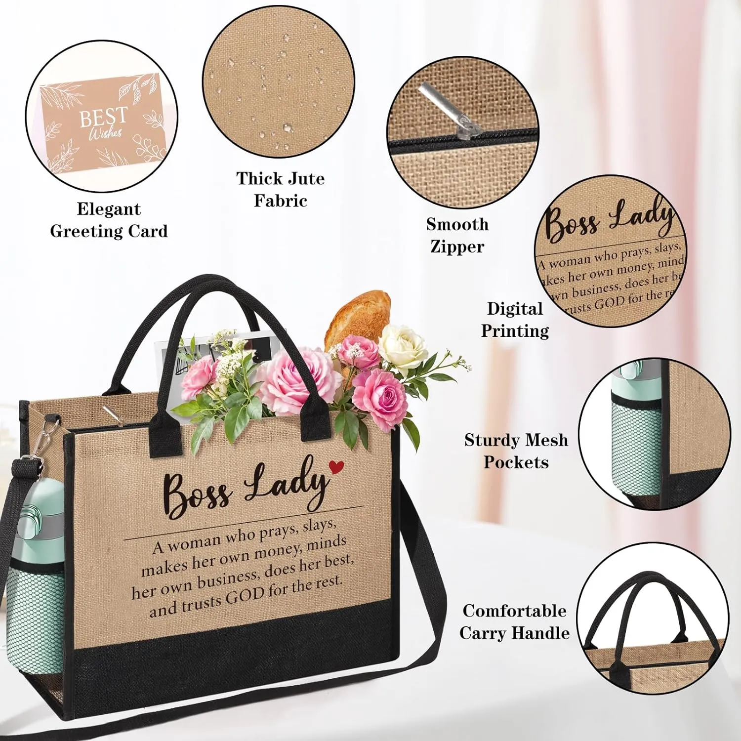 Boss Lady Gifts for Women, Funny Boss Lady Tote Bag Beach Bag, Bosses Day, Birthday, Christmas, Farewell Appreciation Gift for Women Her Female Manager