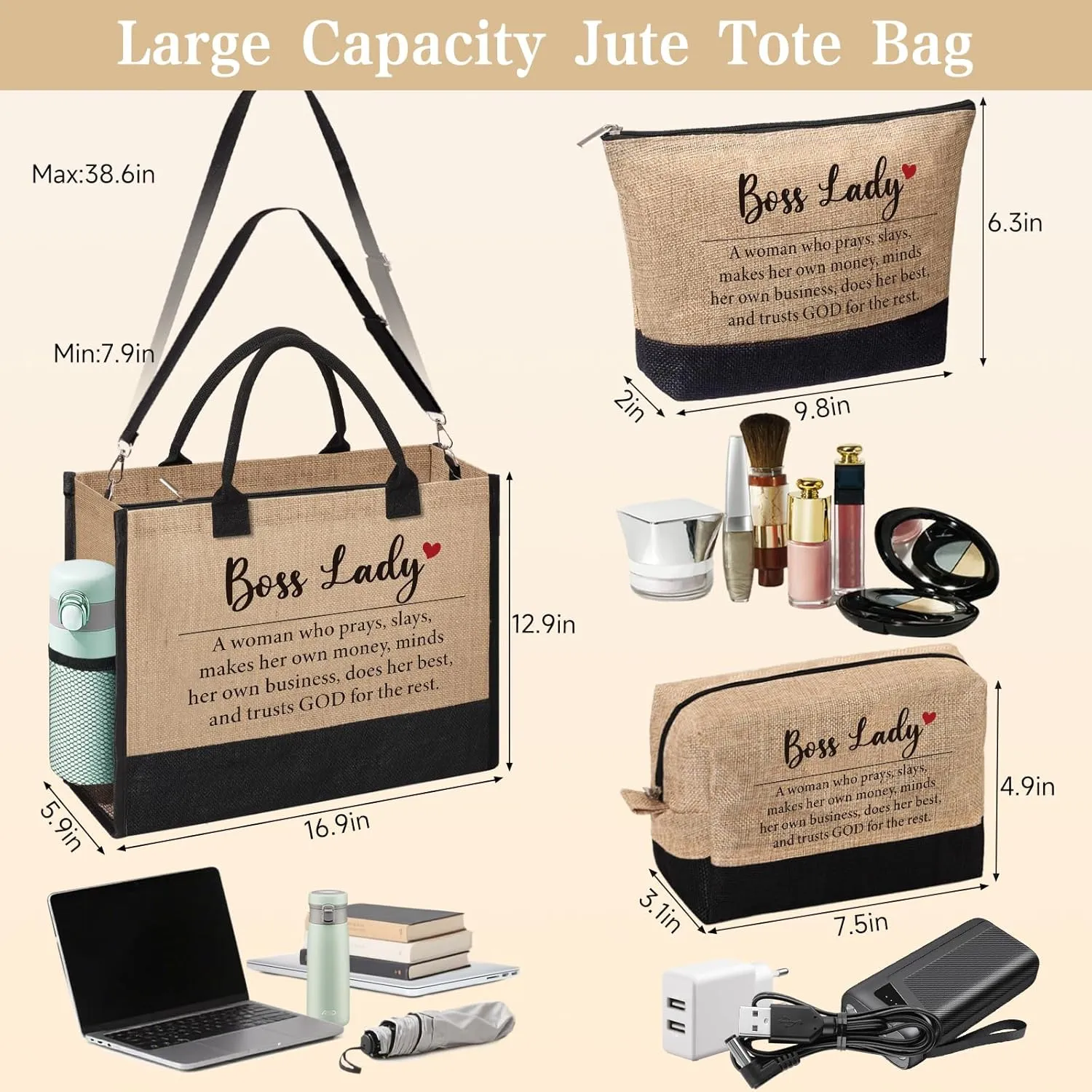 Boss Lady Gifts for Women, Funny Boss Lady Tote Bag Beach Bag, Bosses Day, Birthday, Christmas, Farewell Appreciation Gift for Women Her Female Manager