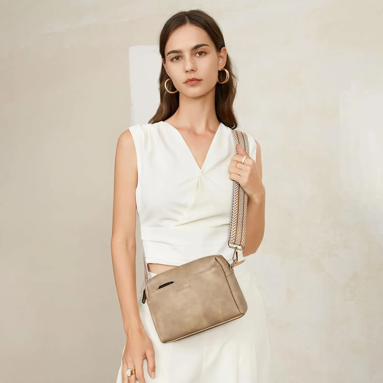 BOSTANTEN Small Crossbody Purse for Women Triple Zip Cell Phone Leather Handbag with Colored Shoulder Strap
