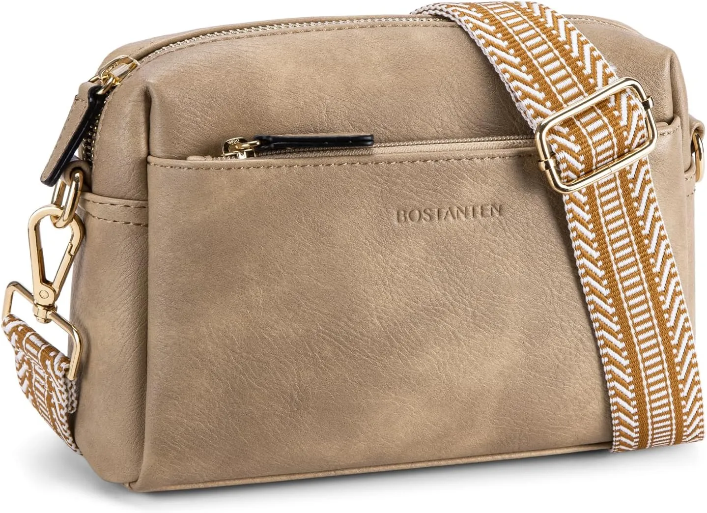 BOSTANTEN Small Crossbody Purse for Women Triple Zip Cell Phone Leather Handbag with Colored Shoulder Strap