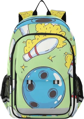 Bowling Balls and Pins Green Backpack Lightweight Bookbag Laptop Backpack College School Bag for Boys Girls Kids