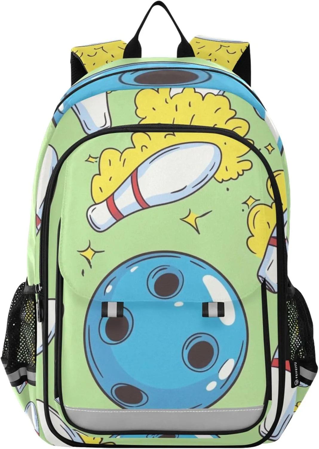 Bowling Balls and Pins Green Backpack Lightweight Bookbag Laptop Backpack College School Bag for Boys Girls Kids