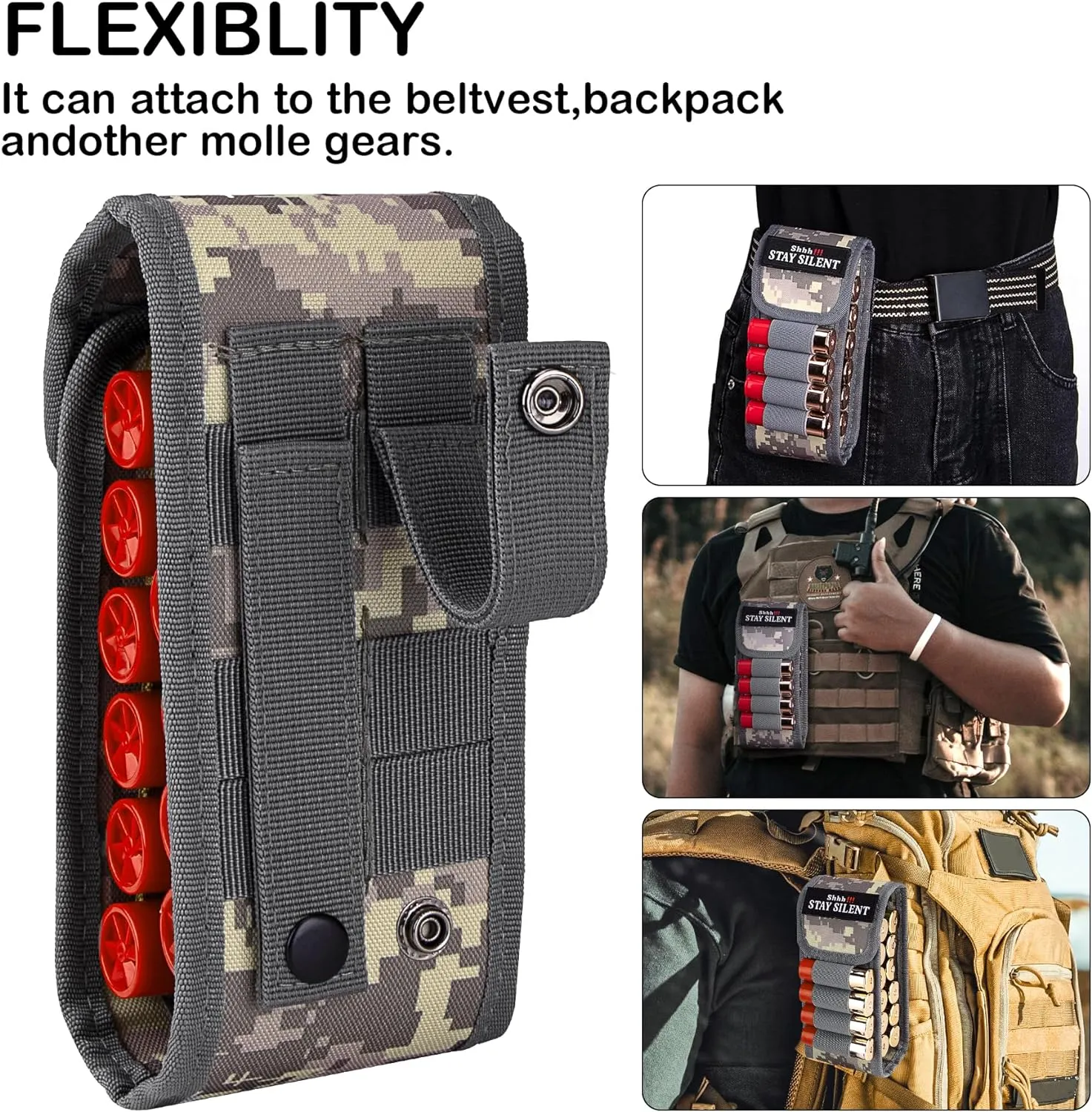 bvya 16 Round Quick Access Shotgun Shotshell Ammunition Reload Molle Pouch Holder for 12 Gauge/20G