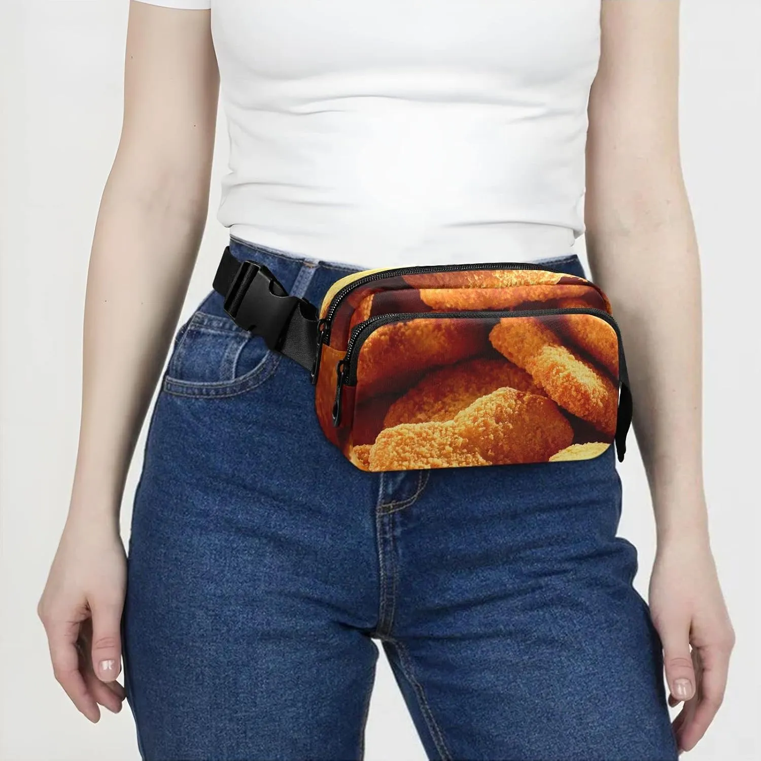 Chicken Nuggets Fanny Pack for Men Women,Crossbody Waist Bag Pack with Adjustable Strap Mini Belt Bag for Running Cycling