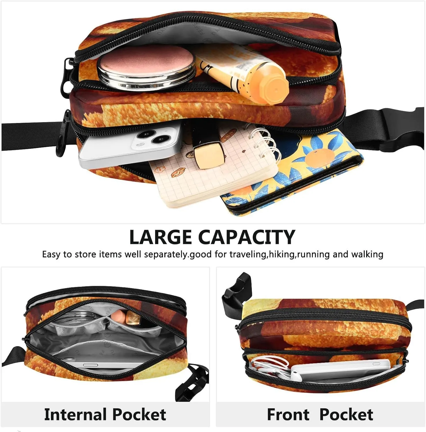 Chicken Nuggets Fanny Pack for Men Women,Crossbody Waist Bag Pack with Adjustable Strap Mini Belt Bag for Running Cycling