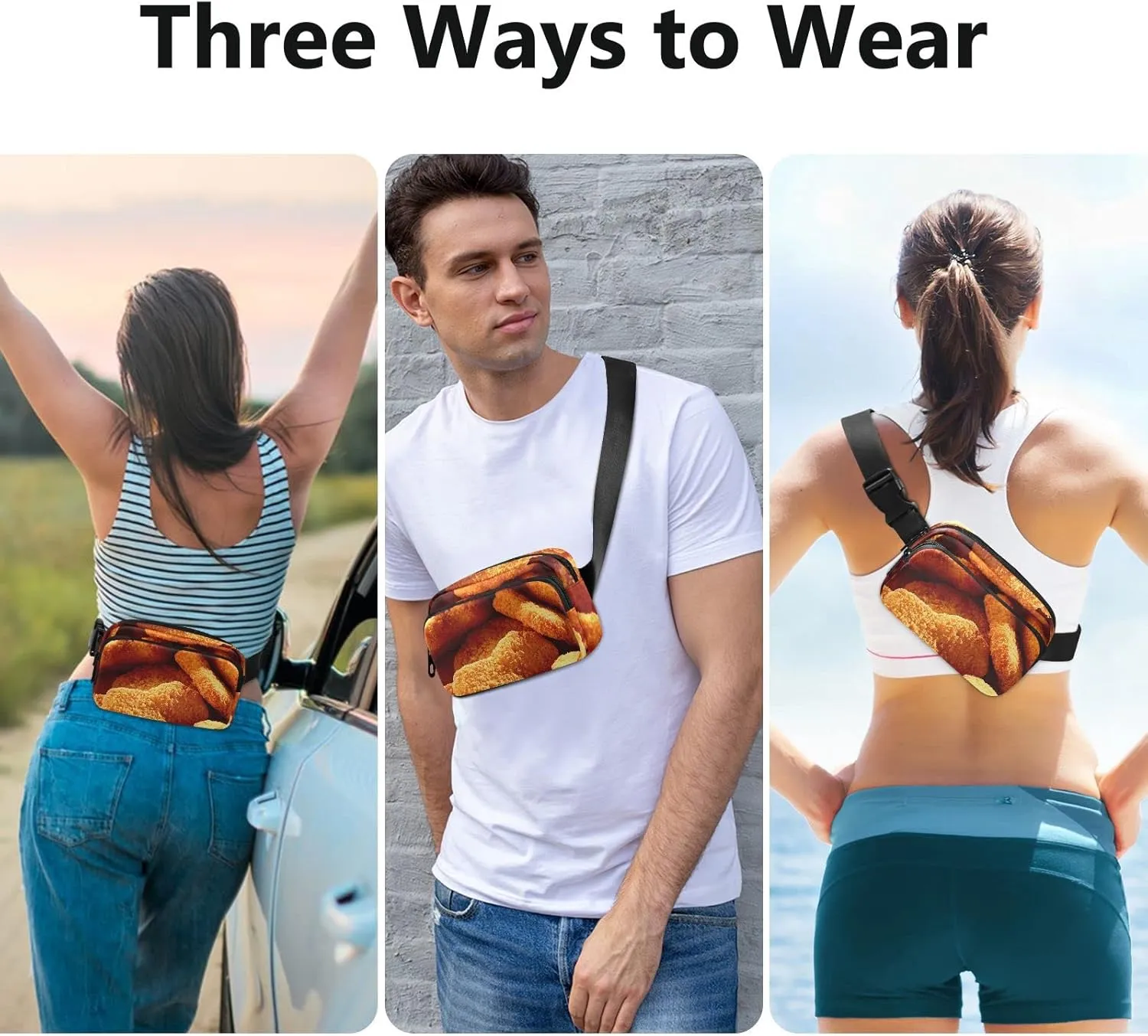 Chicken Nuggets Fanny Pack for Men Women,Crossbody Waist Bag Pack with Adjustable Strap Mini Belt Bag for Running Cycling