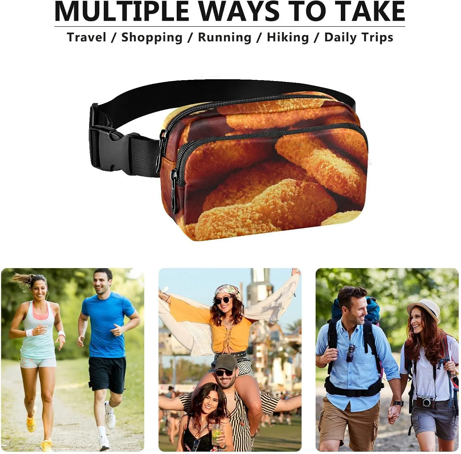 Chicken Nuggets Fanny Pack for Men Women,Crossbody Waist Bag Pack with Adjustable Strap Mini Belt Bag for Running Cycling