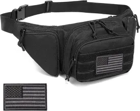 Concealed Carry Pistol Pouch - Tactical Fanny Pack Holster,Waist Gun Bag,Fits Handgun,1911 and More with U.S Patch