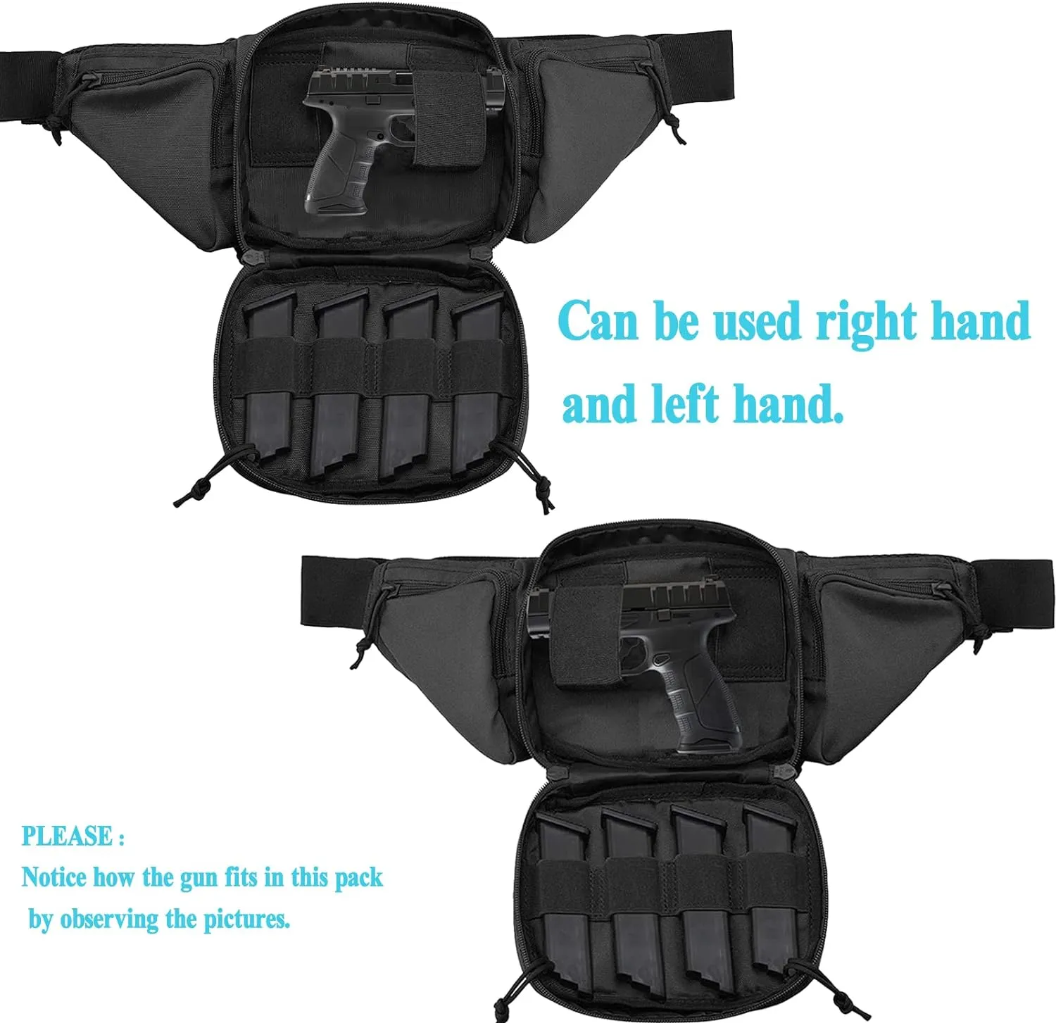 Concealed Pistol Fanny Pack Tactical Waist Bag Carry Gun Holster Fits Handgun, 1911 and More with U.S Patch (2 Pack Black Black)