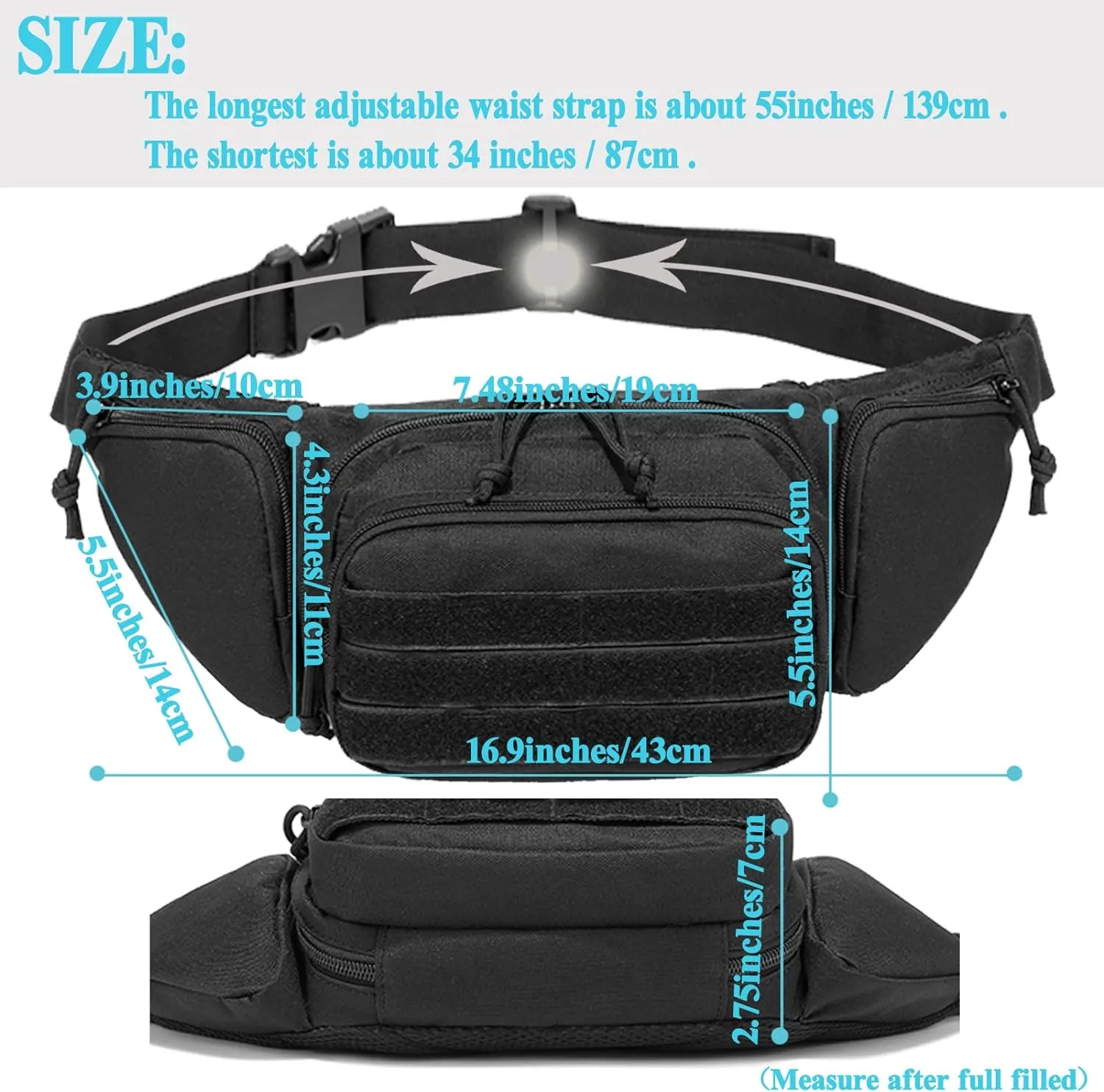 Concealed Pistol Fanny Pack Tactical Waist Bag Carry Gun Holster Fits Handgun, 1911 and More with U.S Patch (2 Pack Black Black)
