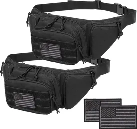 Concealed Pistol Fanny Pack Tactical Waist Bag Carry Gun Holster Fits Handgun, 1911 and More with U.S Patch (2 Pack Black Black)