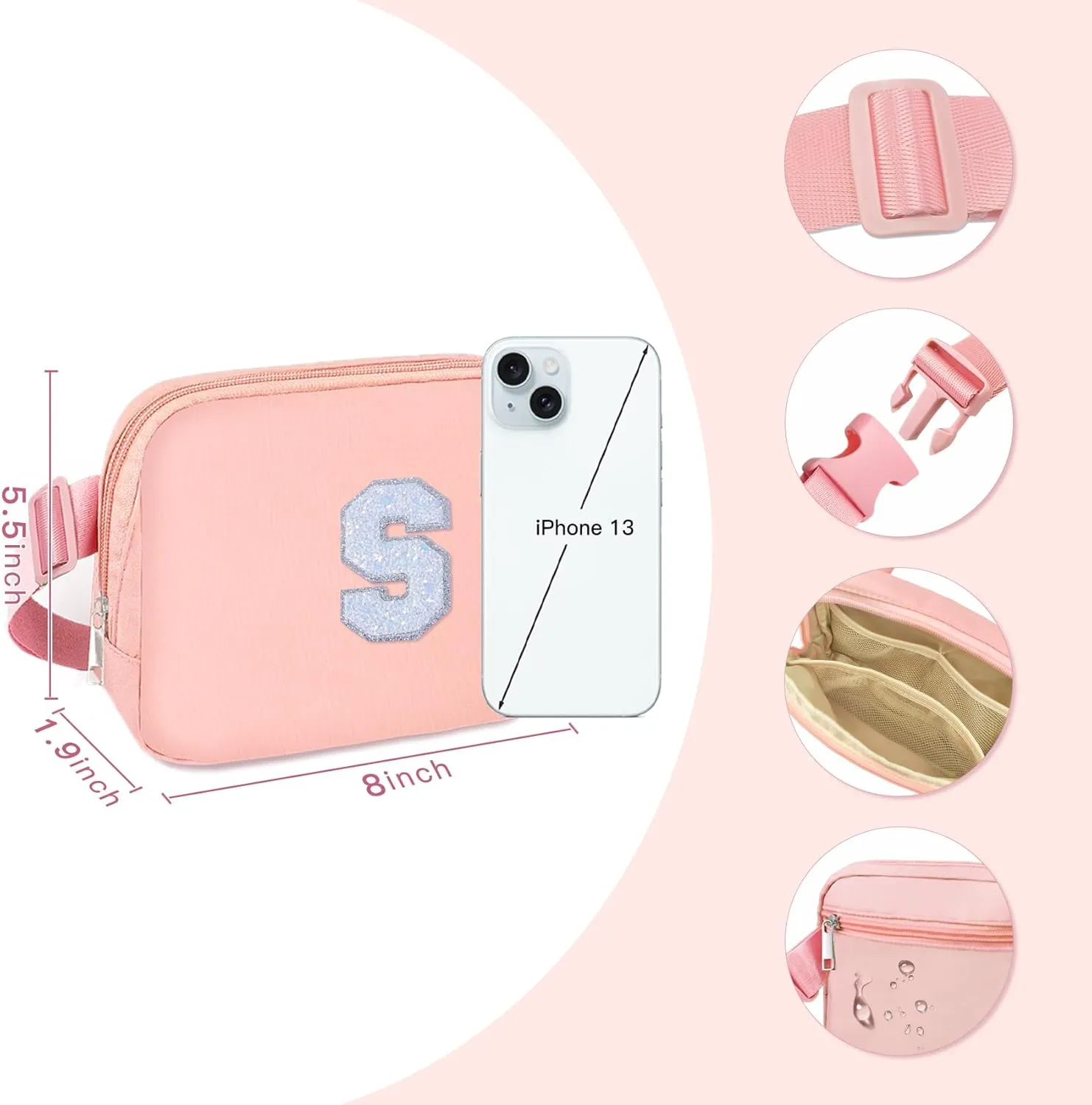 COSHAYSOO Initial Belt Bag Small Waist Fanny Pack Letter Crossbody Purse Birthday Easter Gift for Teen Girl 5 6 7 8 9 10 11 12 Year Old Cute Trendy Preppy Items Things Travel Stuff Pink S