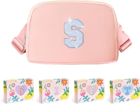 COSHAYSOO Initial Belt Bag Small Waist Fanny Pack Letter Crossbody Purse Birthday Easter Gift for Teen Girl 5 6 7 8 9 10 11 12 Year Old Cute Trendy Preppy Items Things Travel Stuff Pink S