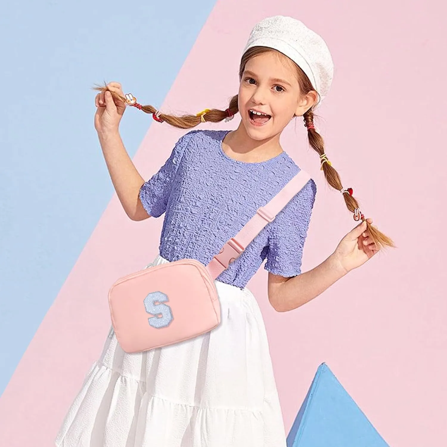 COSHAYSOO Initial Belt Bag Small Waist Fanny Pack Letter Crossbody Purse Birthday Easter Gift for Teen Girl 5 6 7 8 9 10 11 12 Year Old Cute Trendy Preppy Items Things Travel Stuff Pink S