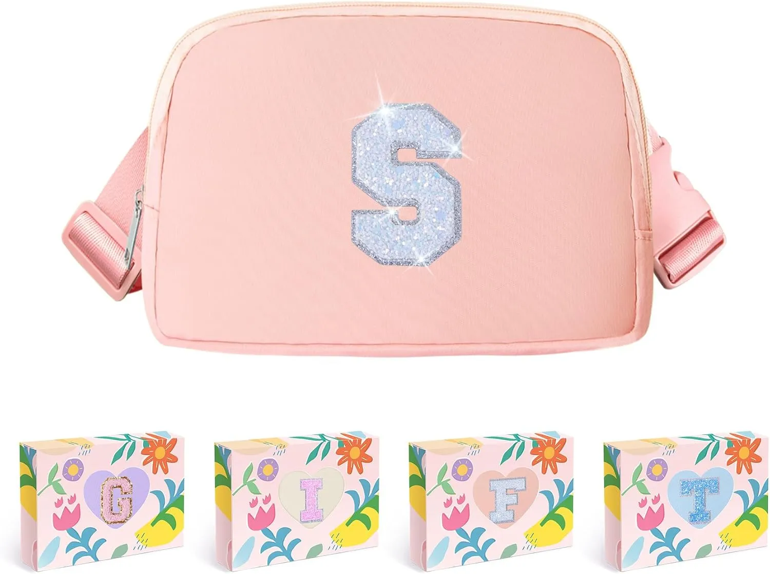 COSHAYSOO Initial Belt Bag Small Waist Fanny Pack Letter Crossbody Purse Birthday Easter Gift for Teen Girl 5 6 7 8 9 10 11 12 Year Old Cute Trendy Preppy Items Things Travel Stuff Pink S