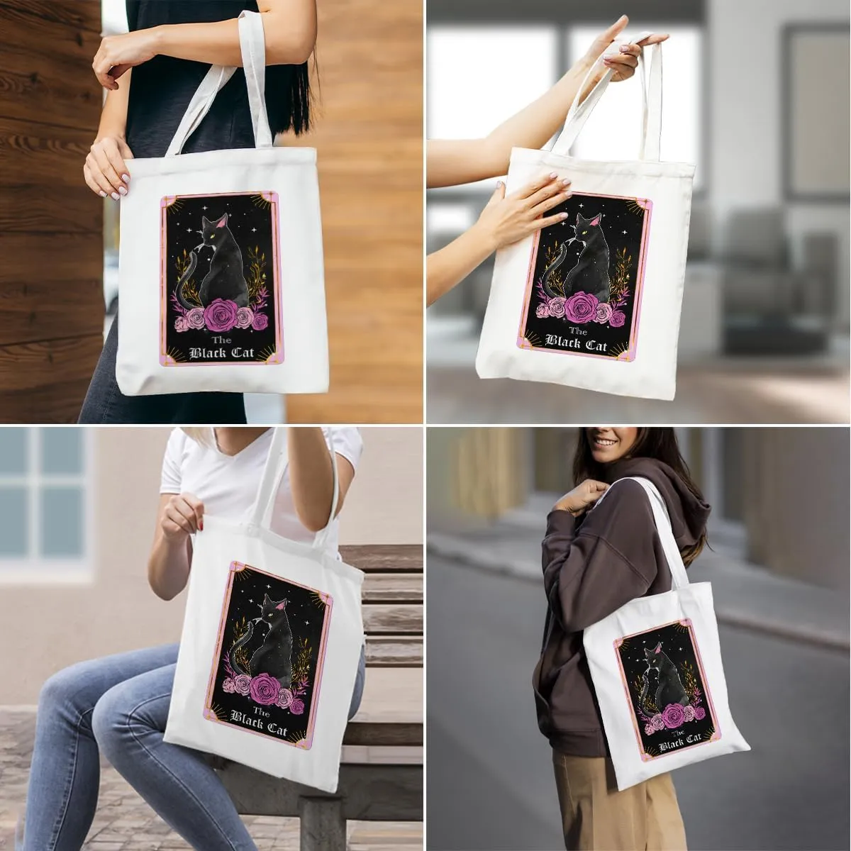 Decohim Funny Skull Tarot Card Sarcastic Canvas Tote Bag Grocery Bags Witchy Gifts for Women Halloween Birthday Christmas