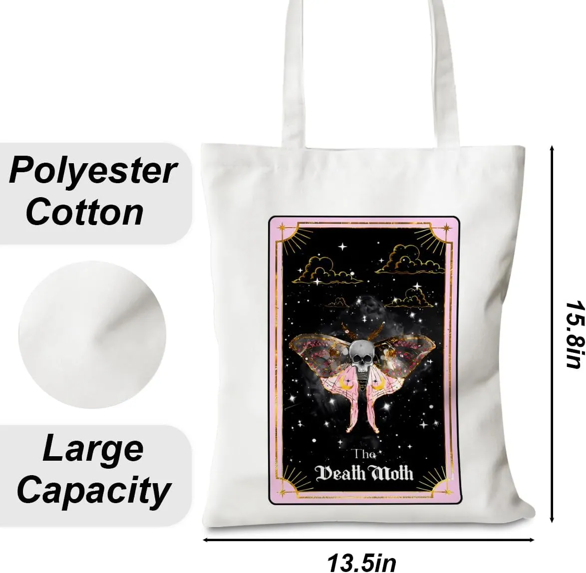 Decohim Funny Skull Tarot Card Sarcastic Canvas Tote Bag Grocery Bags Witchy Gifts for Women Halloween Birthday Christmas