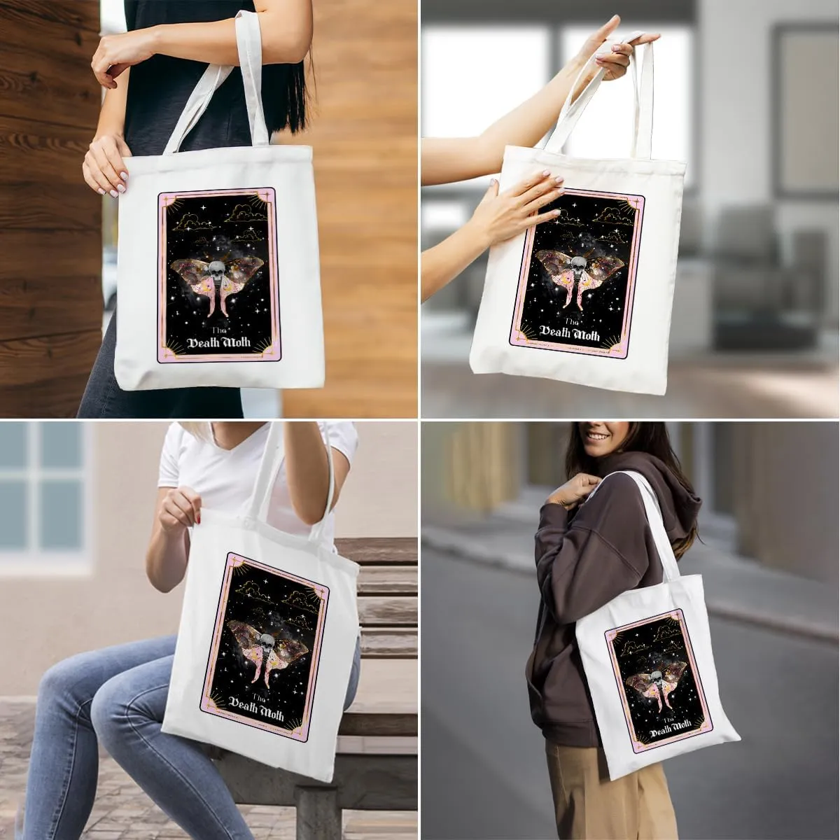 Decohim Funny Skull Tarot Card Sarcastic Canvas Tote Bag Grocery Bags Witchy Gifts for Women Halloween Birthday Christmas