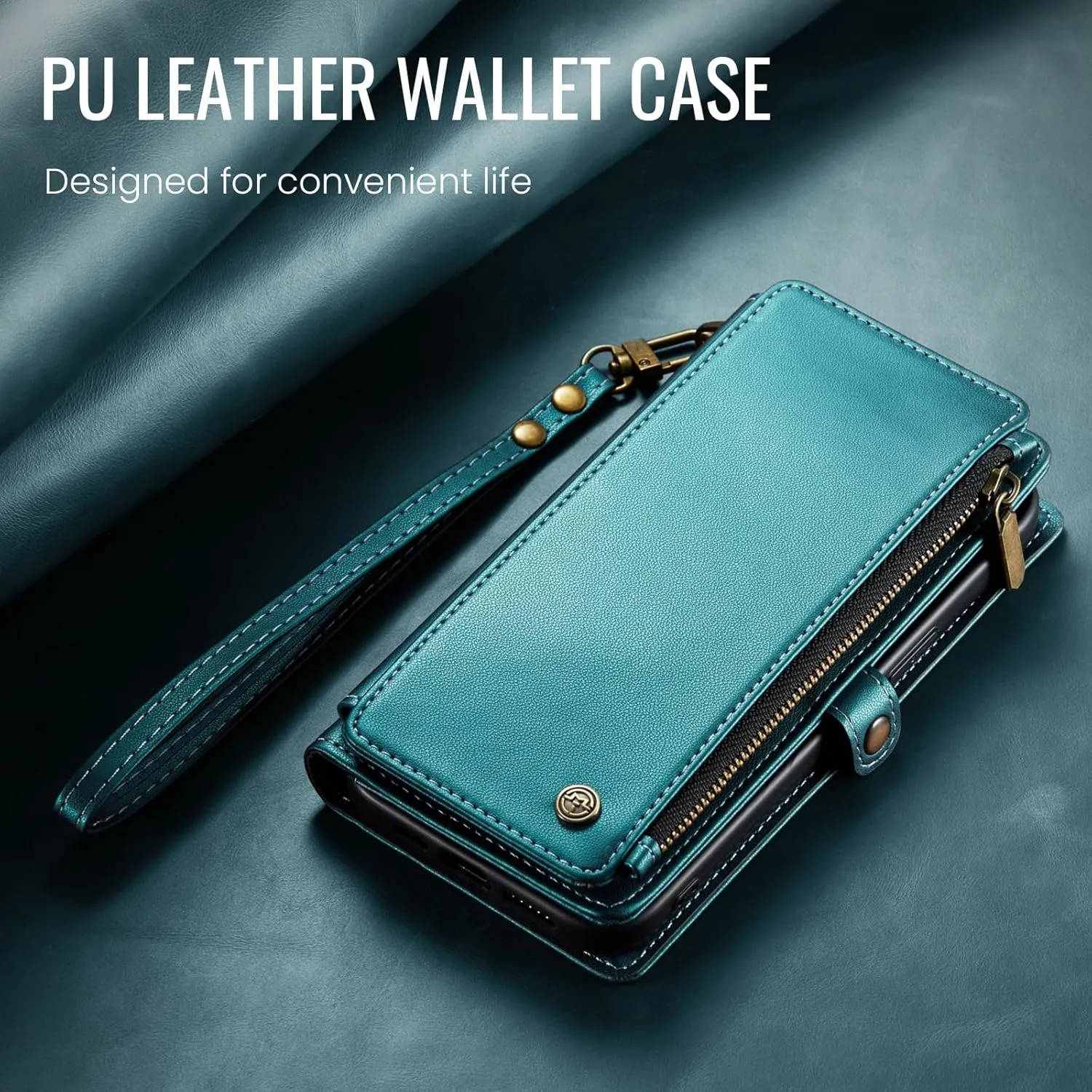 Defencase Compatible with iPhone 14 Pro Max Case Wallet with RFID Blocking Card Holder for Women Men, PU Leather Magnetic Snap Flip Zipper Strap Wallet Phone Case Fit for iPhone 14 Pro Max, Blue Green