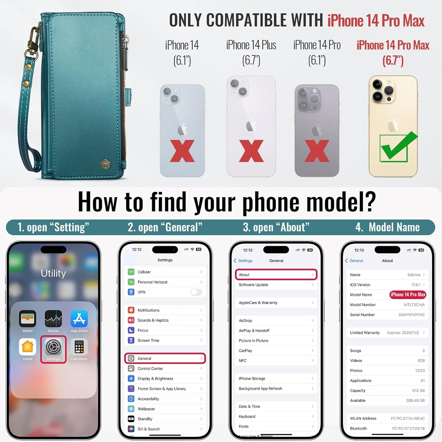 Defencase Compatible with iPhone 14 Pro Max Case Wallet with RFID Blocking Card Holder for Women Men, PU Leather Magnetic Snap Flip Zipper Strap Wallet Phone Case Fit for iPhone 14 Pro Max, Blue Green