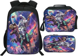 Dinosaur Backpack Set for Boys Girls 3PCS Cool Space Astronaut School Bag with Lunch Box Pencil Case Kids Backpacks Toddler Elementary Bookbag 16 Inch