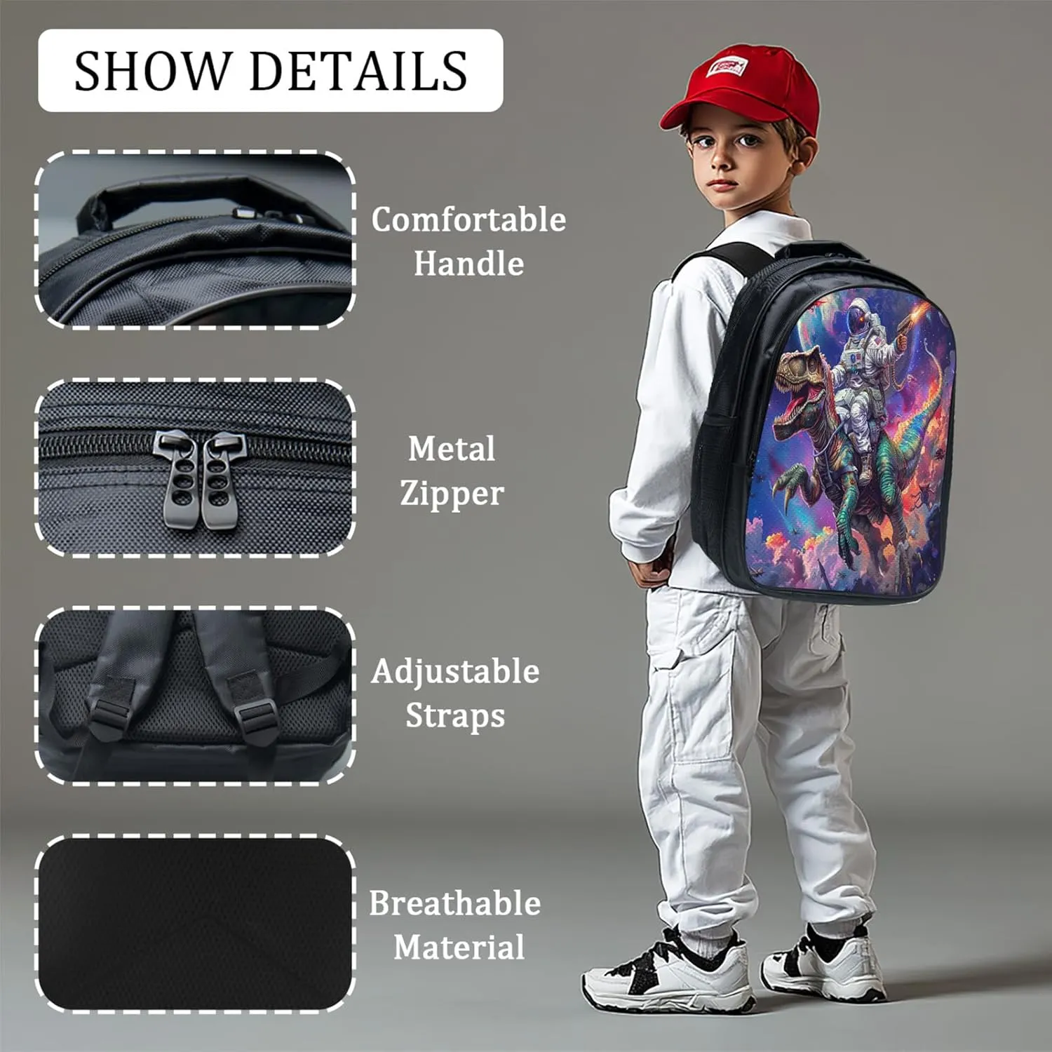 Dinosaur Backpack Set for Boys Girls 3PCS Cool Space Astronaut School Bag with Lunch Box Pencil Case Kids Backpacks Toddler Elementary Bookbag 16 Inch
