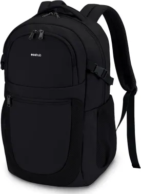 ECOHUB Travel Backpack for Men Women, 17.3 inch Suspended Laptop Backpack, Fashion Water-Resistant College Computer Bookbag, 28L Personal Item Bag with 12 Pockets for Causal, Work, Black