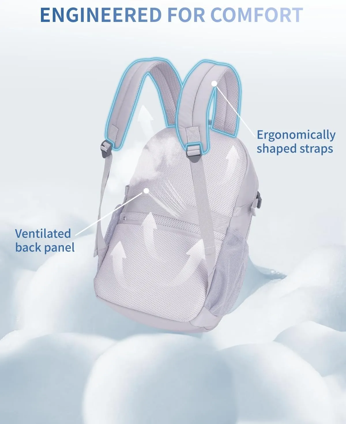 ECOHUB Travel Backpack for Women, 17.3 inch Suspended Laptop Backpack, Fashion Water-Resistant College Computer Bookbag, 28L Personal Item Bag with 12 Pockets for Causal, Work, Grey