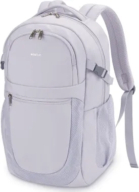 ECOHUB Travel Backpack for Women, 17.3 inch Suspended Laptop Backpack, Fashion Water-Resistant College Computer Bookbag, 28L Personal Item Bag with 12 Pockets for Causal, Work, Grey