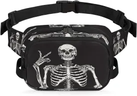 Fanny Pack Purse Skeleton Skull Gothic Crossbody Bag for Women Men, Sugar Waterproof Fanny Pack Belt Bag with Adjustable Strap for Travel Running Cycling