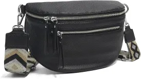 Fashion Leather Crossbody Small Sling Bags Fanny Pack Crossbody Bags Purses Gifts for Women Teen Girls Travel (Black)
