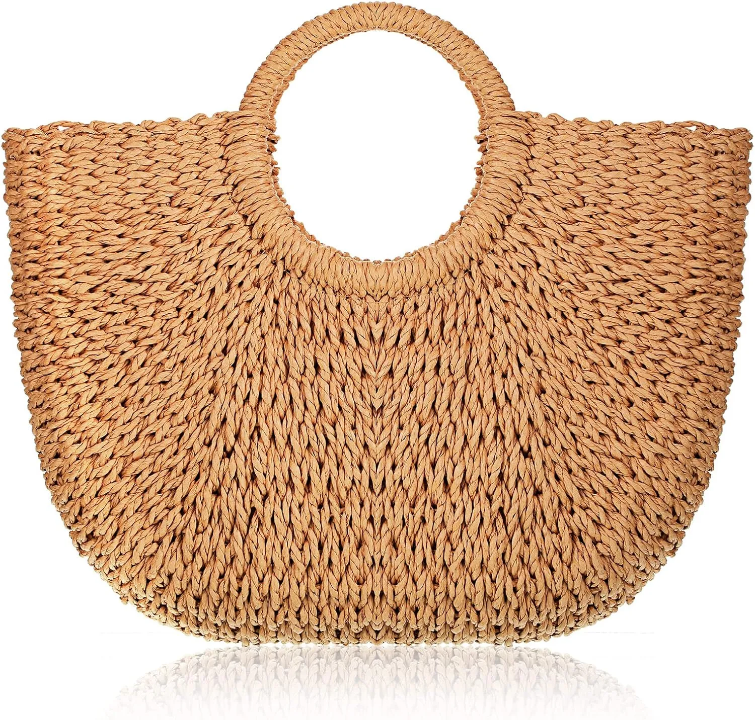 Frienda Straw Tote Bag Summer Beach Bag Handmade Straw Rattan Woven Handbag for Women Travel