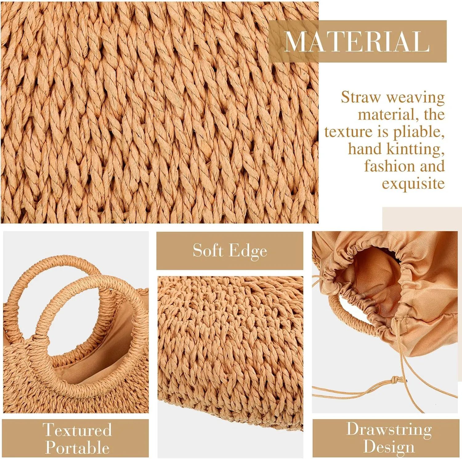 Frienda Straw Tote Bag Summer Beach Bag Handmade Straw Rattan Woven Handbag for Women Travel
