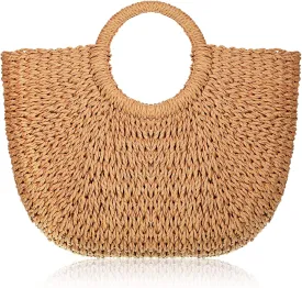 Frienda Straw Tote Bag Summer Beach Bag Handmade Straw Rattan Woven Handbag for Women Travel