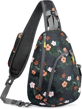 G4Free RFID Sling Bag Crossbody Backpack Casual Chest Shoulder Daypack Gym Bag for Hiking Travel 7L(Black Base Floral)